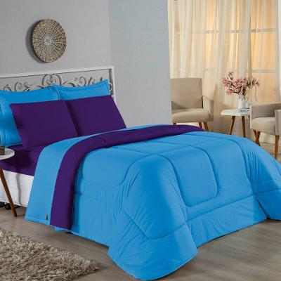 Edredom Queen Nobre 1 Peça Dupla Face 2,40m X 2,60m Malha 100% Algodão - Turquesa / Roxo