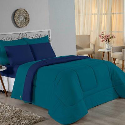 Edredom Queen Nobre 1 Peça Dupla Face 2,20m X 2,40m Malha 100% Algodão - Petróleo / Azul-marinho