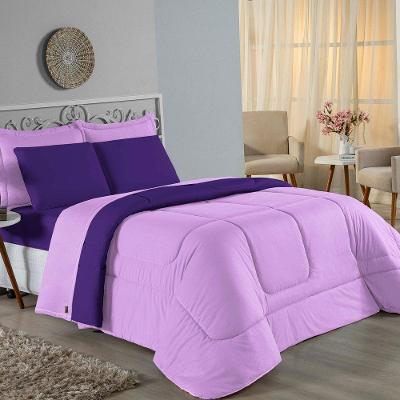 Edredom Queen Nobre 1 Peça Dupla Face 2,20m X 2,40m Malha 100% Algodão - Lilás / Roxo