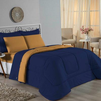 Edredom Queen Nobre 1 Peça Dupla Face 2,20m X 2,40m Malha 100% Algodão - Azul-marinho / Cobre