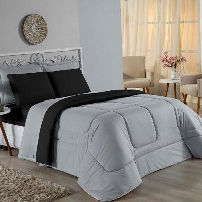 Edredom Queen Nobre 1 Peça Dupla Face 2,40m X 2,60m Malha 100% Algodão - Cinza / Preto