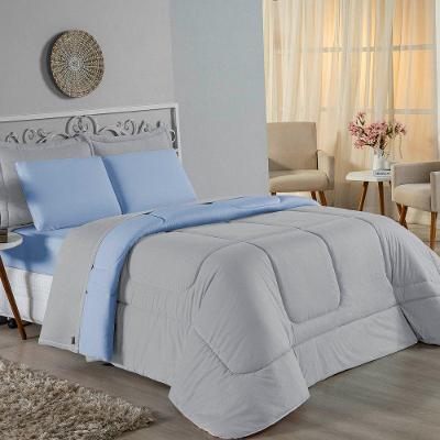 Edredom Queen Nobre 1 Peça Dupla Face 2,20m X 2,40m Malha 100% Algodão - Cinza / Azul-bebê