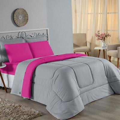 Edredom King Nobre 1 Peça Dupla Face 2,50m X 2,90m Malha 100% Algodão - Cinza / Pink