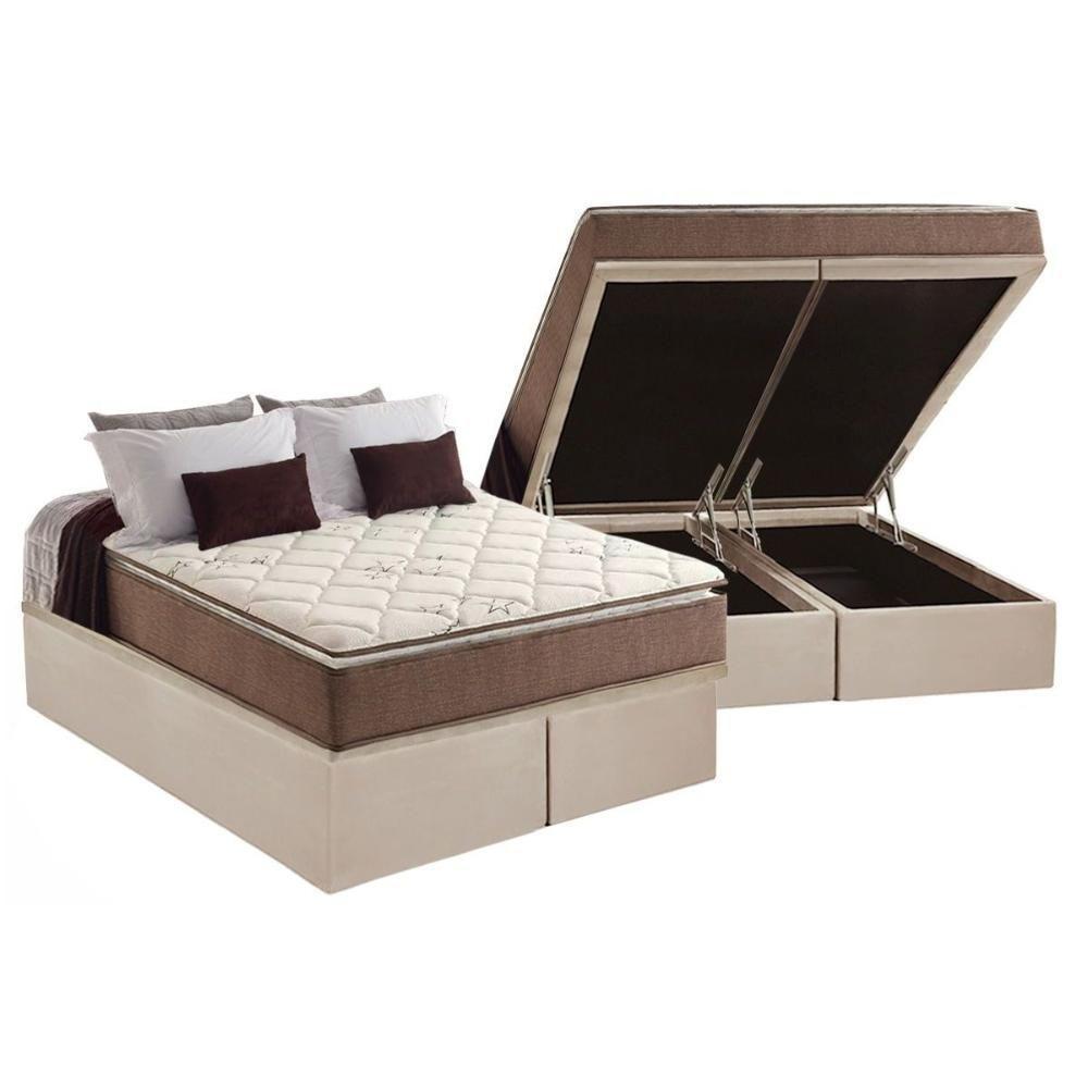 Cama Box Baú Queen: Colchão Anatômico Anjos D28 / AG65 Star Pillow Top + Base CRC Suede Clean(158x198) - 1