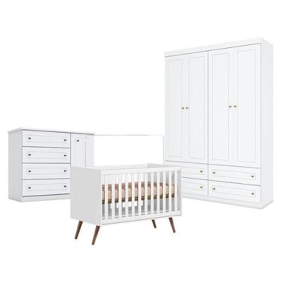 Quarto De Bebê Americano 4 Portas Com Berço Americano Q Encanto 3820 Retrô Branco Acetinado - Qmovi - Henn