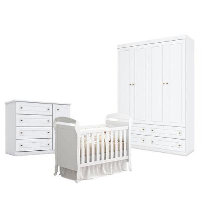 Quarto De Bebê Americano 4 Portas Com Berço Danny Branco Acetinado Reller - Henn.