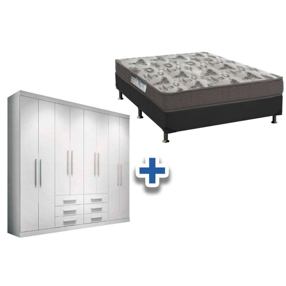 Cama Box Casal + Colchão D33 Ortobom + Guarda Roupa Master 8.6 Branco - 1