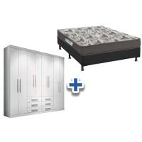 Cama Box Casal + Colchão D33 Ortobom + Guarda Roupa Master 8.6 Branco - 1