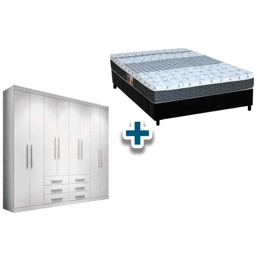 Cama Box Casal + Colchão Class Castor + Guarda Roupa Master 8.6 Branco - 1