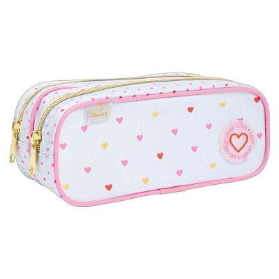 Estojo Escolar Infantil Duplo Académie Coração Metalizado 8554 Azul - Tilibra