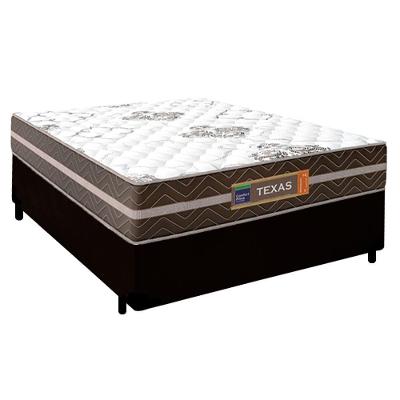 Cama Box Casal Sintético + Colchão Molas Ensacadas Texas Prime Colchões 138cm - Suporta Até 120 Kg Por Pessoa Cor:preto