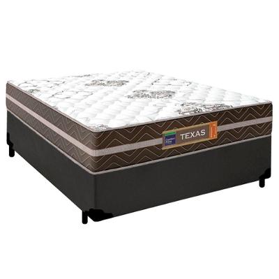 Cama Box Casal Sintético + Colchão Molas Ensacadas Texas Prime Colchões 138cm - Suporta Até 120 Kg Por Pessoa Cor:cinza