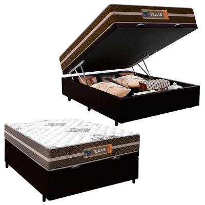 Cama Box Baú Casal Sintético + Colchão Molas Ensacadas Texas Prime Colchões 138cm - Suporta Até 120 Kg Por Pessoa Cor:pr
