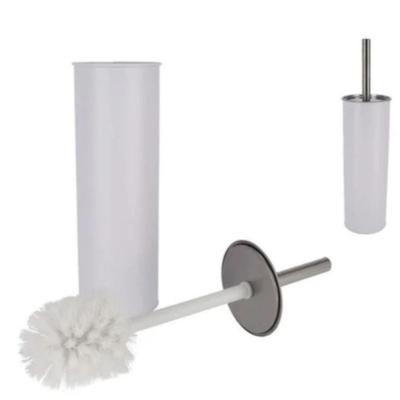 Escova Sanitária Branca Com Haste Em Aço Inox E Suporte Para Limpeza De Vaso Sanitário