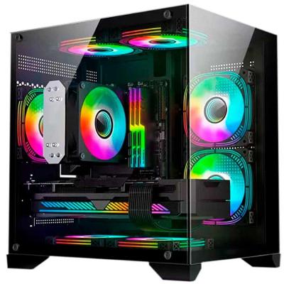 Gabinete Gamer Aquário Hayom Gb1790, 4x Fans Rgb, Lateral E Frontal Em Vidro Temperado, Micro Atx - Preto