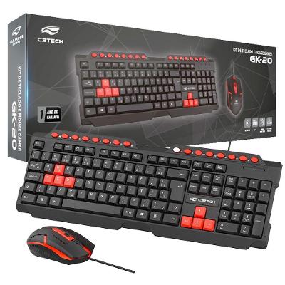 Kit Combo Teclado E Mouse Gamer C3tech Gk-20v2bk, Teclado Multimidia Abnt2 Usb + Mouse 1200dpi Usb, Preto E Vermelho