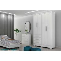 Guarda Roupa Solteiro Encant 4 Portas 3 Gavetas c/Espelho e Pés Branco - Novo Horizonte - 1