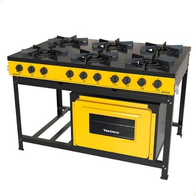 Fogão Industrial Venâncio A Gás Bravo 6 Bocas Com Forno Amarelo Br6bfam