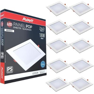 Kit 10 Plafon Painel Led Avant Pop 18w Branco 6500k 1080 Lúmens Quadrado De Embutir 22x22cm Bivolt