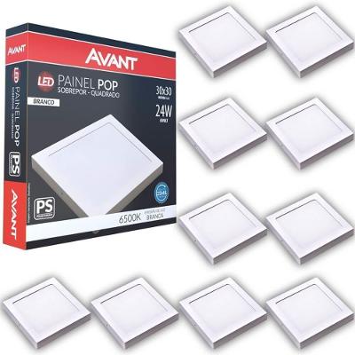 Kit 10 Plafon Painel Led Avant Pop 24w Branco 6500k 1680 Lúmens Quadrado De Sobrepor 30x30cm Bivolt