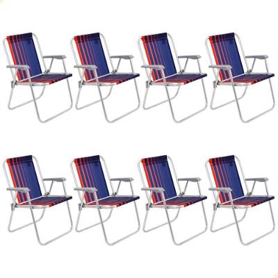 Kit 08 Cadeiras E Praia Tramontina Samoa Alta Em Alumínio Com Assento Azul Escuro E Laranja 92900000