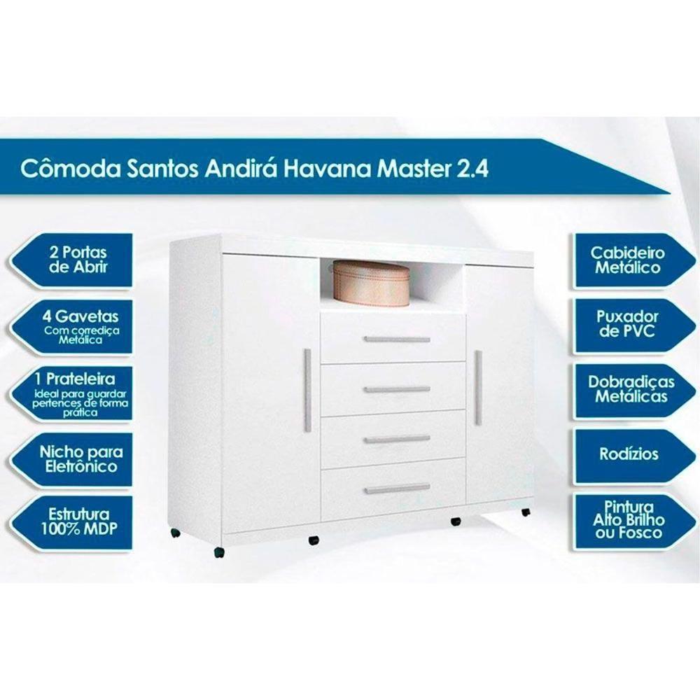 Guarda Roupa Master 8.6 + Cômoda Master 2.4 Branco - Santos Andirá - 2