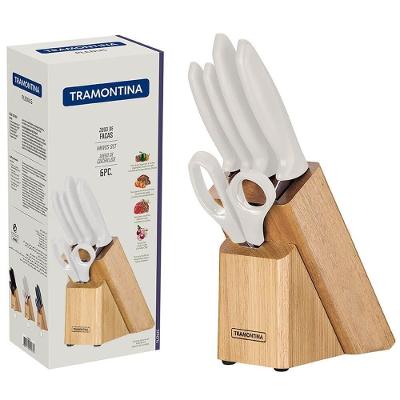 Jogo De Facas Tramontina Plenus Aço Inox Cabos Poliprop. Off White E Sup De Madeira 6 Peças 23498315