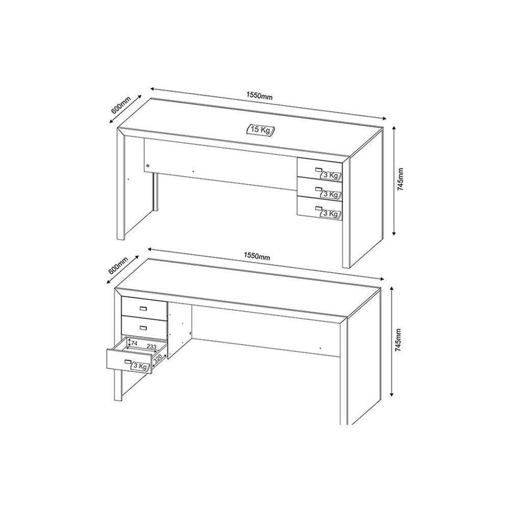 Mesa de Computador ME4113 c/ 3 Gavetas Amêndoa - Tecno Mobili - 4