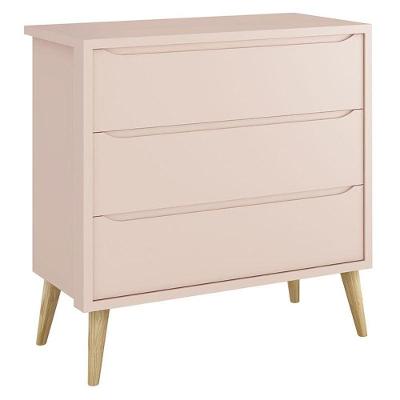 Cômoda Gaveteiro Infantil Theo Rosa Com Pés Madeira Natural - Reller