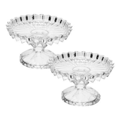 Kit 2 Prato De Sobremesa Com Pé Cristal Boleira Porta Bolo Centro De Mesa Suporte Geneva 14cm Wolff