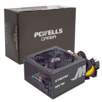 Fonte Gamer Pcwells Pk-550, 400w Real, C- Cabo De Energia, Silenciosa, Preta - Pk550esg0010b0x