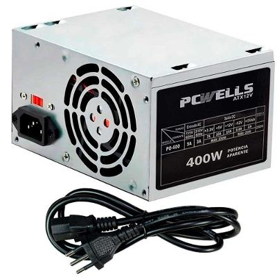 Fonte Pcwells 250w, Bivolt Manual, Silenciosa, C- Cabo De Energia - P0-400