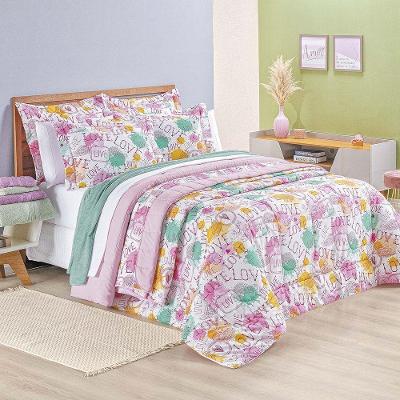 Kit Edredom Amore Casal Padrão 3 Peças Percal 200 Fios 100% Algodão - Estampa Amore