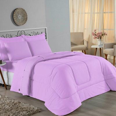 Kit Edredom Dupla Face + Jogo De Lençol Solteiro Nobre 4 Peças Malha 100% Algodão - Lilás
