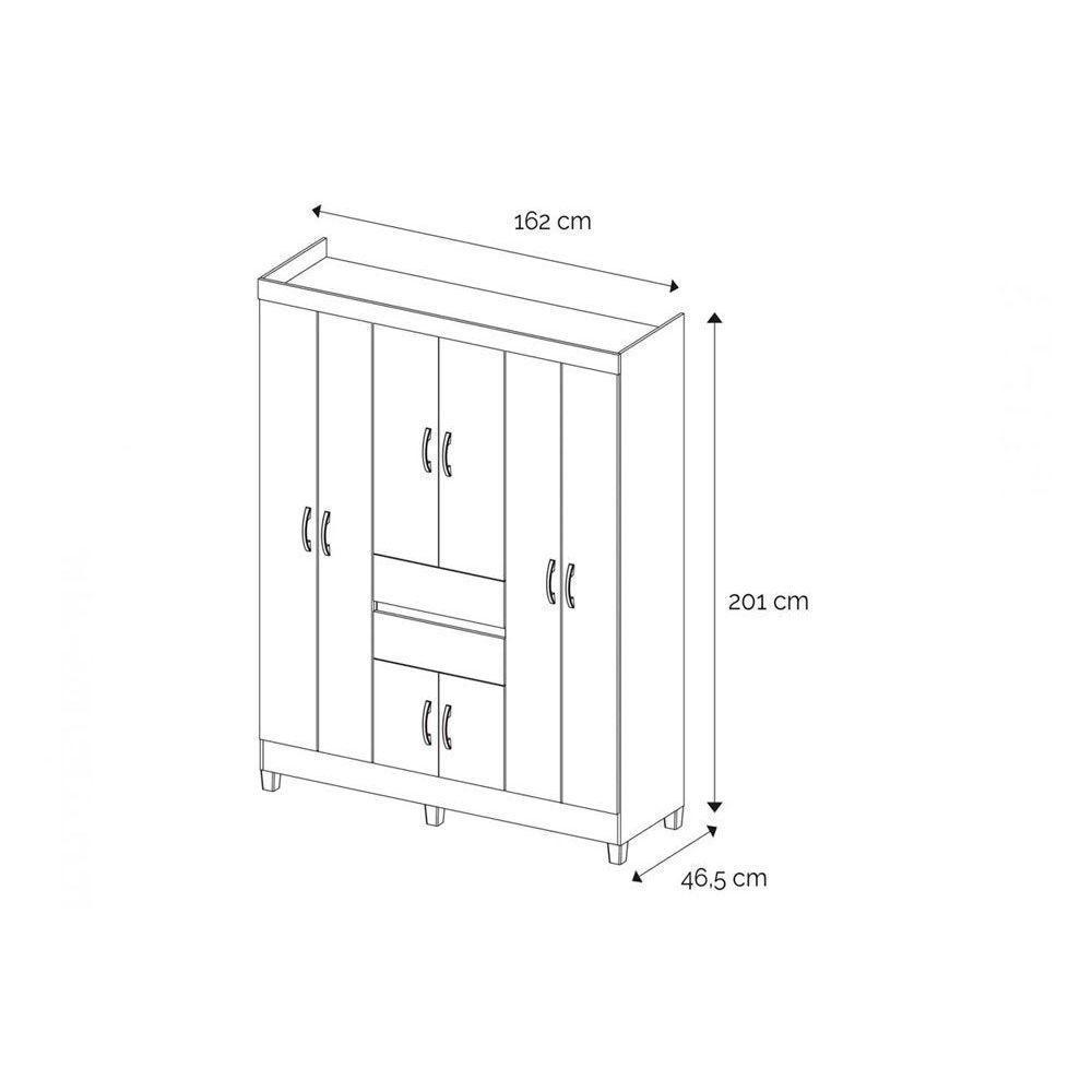 Guarda Roupa Solteiro 8 Portas e 2 Gavetas c/ Espelho Munique Amêndola/Off White - Demóbile - 2