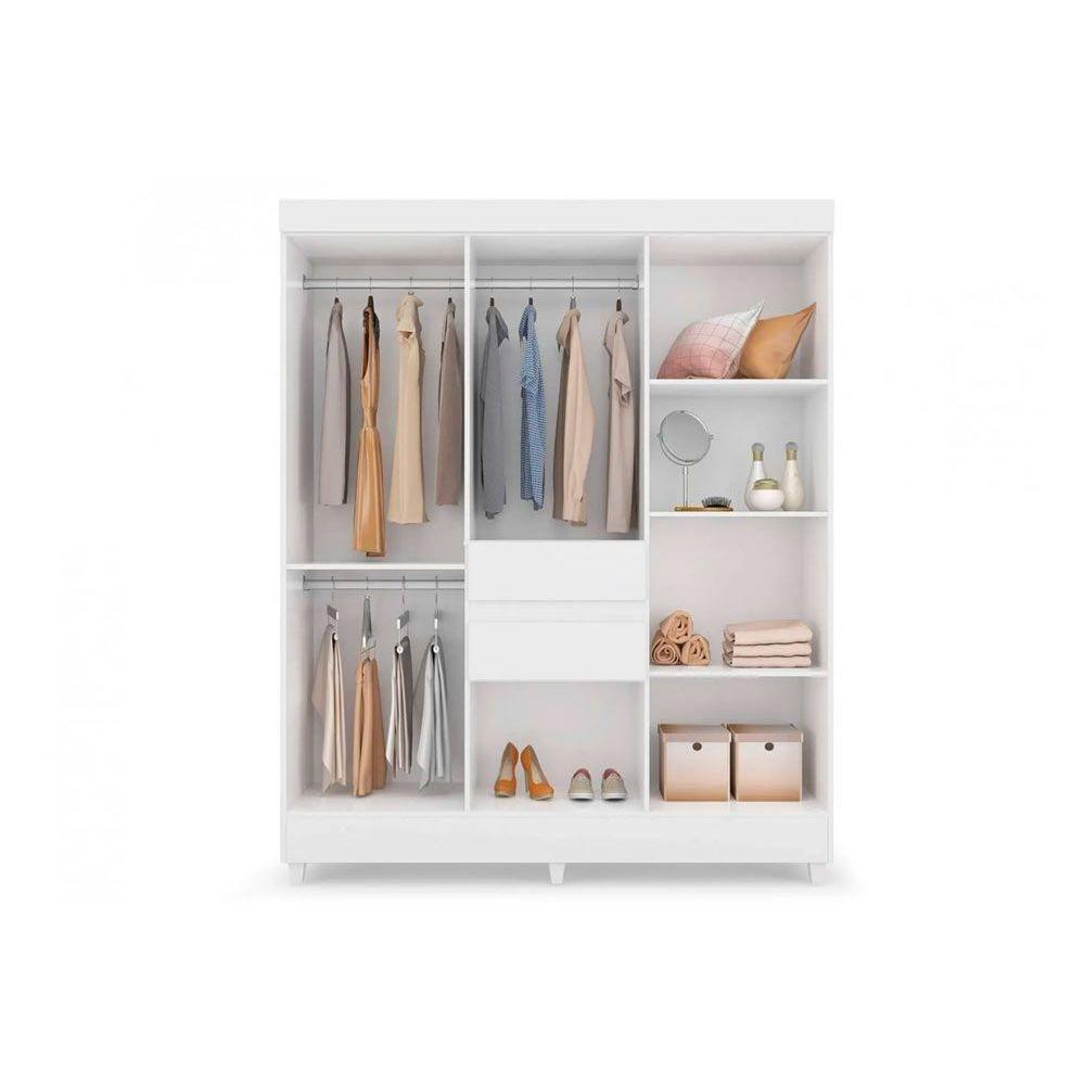 Guarda Roupa Solteiro 8 Portas e 2 Gavetas c/ Espelho Munique Amêndola/Off White - Demóbile - 3