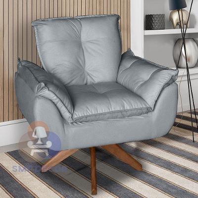 Poltrona/cadeira Decorativa Glamour Opala Com Base Giratória 30cm Em Madeira Cinza