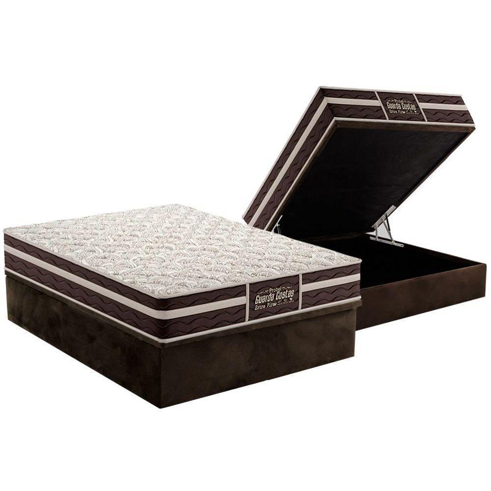 Cama Box Baú Casal: Colchão Ortopédico Probel Guarda Costas Extra Firme + Base CRC Suede Brown(138x188) - 1