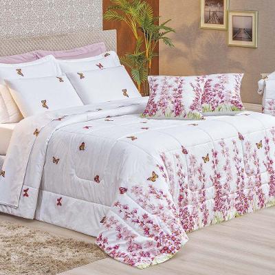 Kit Edredom Craft Casal Padrão Dupla Face 5 Peças Percal 200 Fios 100% Algodão - Estampa Borboletas