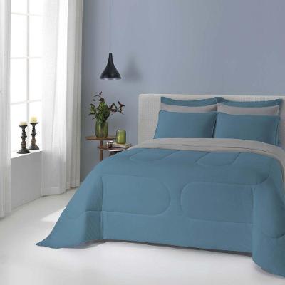 Edredom Liverpool Casal Padrão 1 Peça Dupla Face Tecido Malha Fio 30/1 Penteado 100% Algodão - Azul Cobalto/cinza