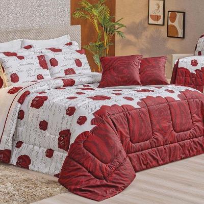 Kit Edredom Craft Casal Padrão Dupla Face 5 Peças Percal 200 Fios 100% Algodão - Estampa Roses