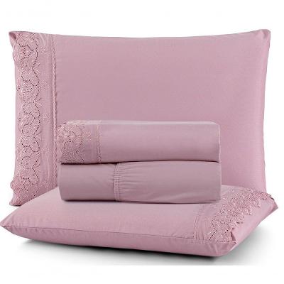 Jogo De Lençol Queen Nupcias 200 Fios Micropercal Bordado Borboleta 4 Pcs Malva