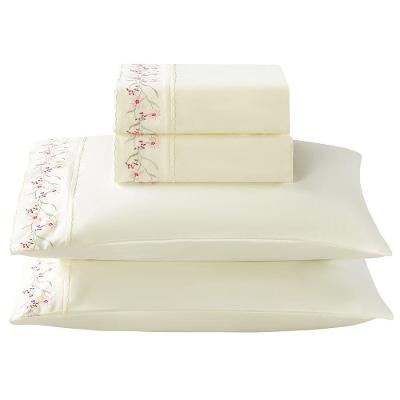 Jogo De Lençol King Essenza 300 Fios Micropercal Bordado 4 Peças Palha Ramo Rosa