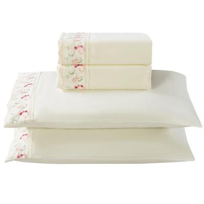 Jogo De Lençol Queen Essenza 300 Fios Micropercal Bordado 4 Peças Palha Ramo Vermelho