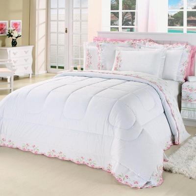 Kit Edredom Emozione Casal King Size 5 Peças Percal 200 Fios 100% Algodão Bordado - Branco