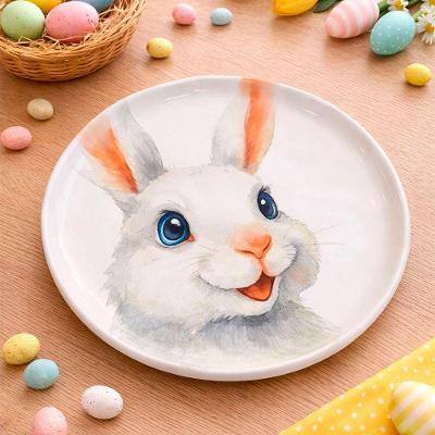 Jogo Pratos Sobremesa Sorrisos Coelho Branco 21,5cm Kit 4pç