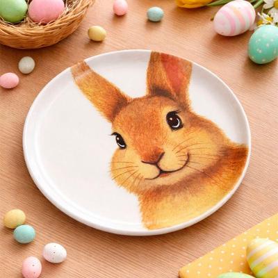 Jogo Pratos Sobremesa Sorrisos Coelho Marrom Kit 12pç 21,5cm