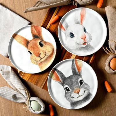 Jogo Pratos Sobremesa Sorrisos Páscoa Coelho Kit 9pçs 21,5cm