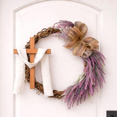 Guirlanda Cruz Flores Sagrada Enfeite Decoração Páscoa 60cm