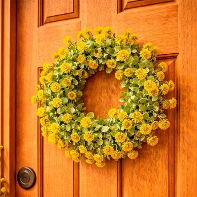 Guirlanda Artificial Enfeite Decorativo Coroa De Flores 25cm Amarelo